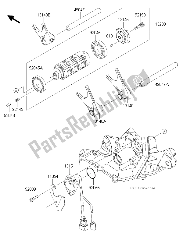 Gear change drum & shift fork(s) spare parts for Kawasaki Ninja ZX 